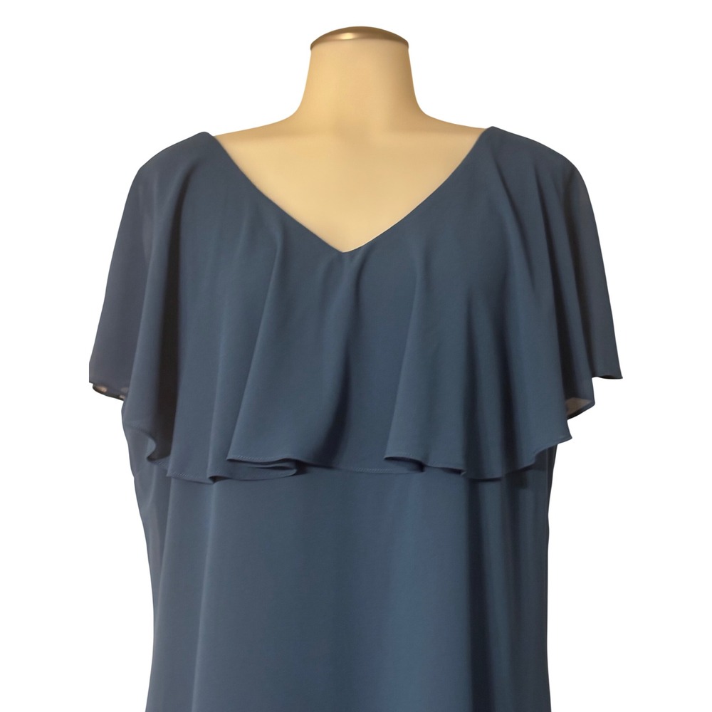 Grace Karin Dress Women XL Teal Blue Ruffle Capelet V-Neck Shift NEW Elegant